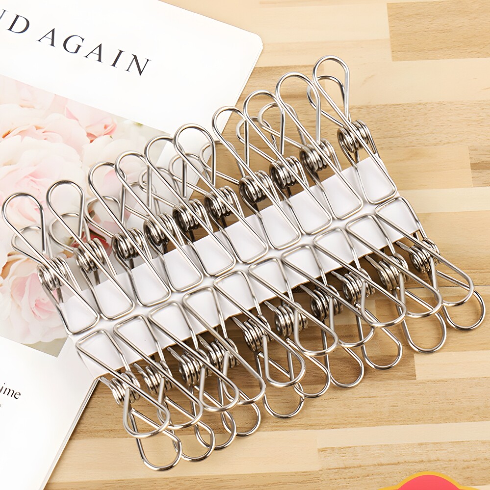 20PC Windproof Stainless Steel Clothes Pegs Metal Hanging Clips Laundry Clamps