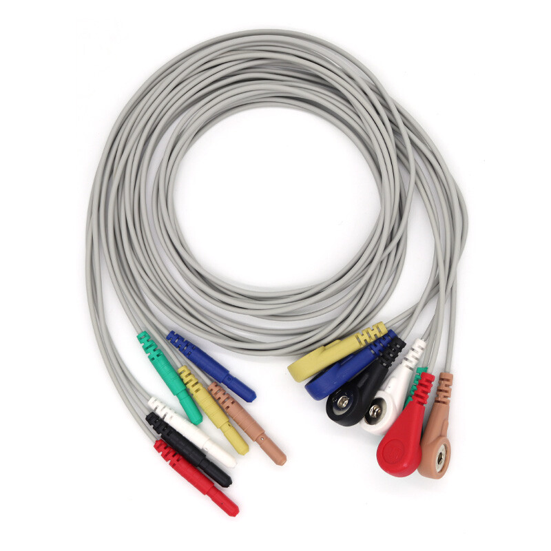 Din 1.5mm 7-lead snap type ECG/EKG TPU cable With Leadwire for patient monitor