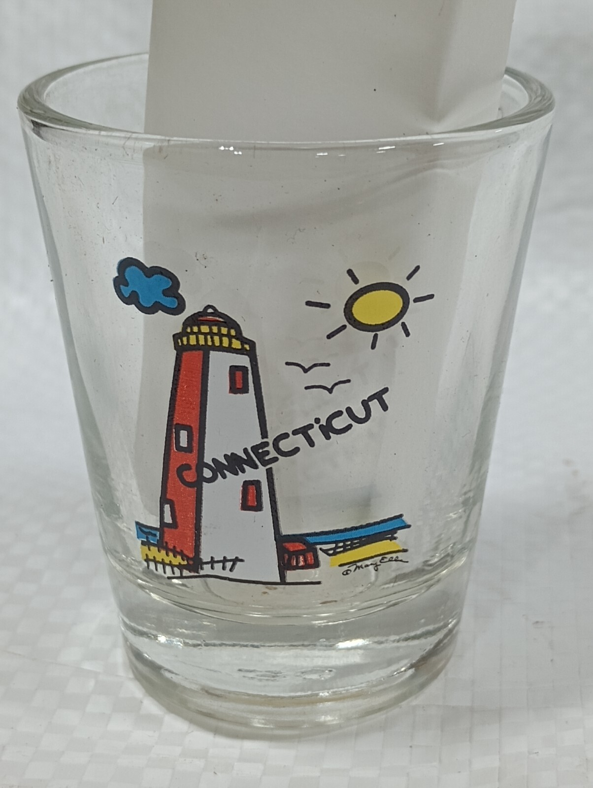 Connecticut Souvenir shot glass light house day sun clouds