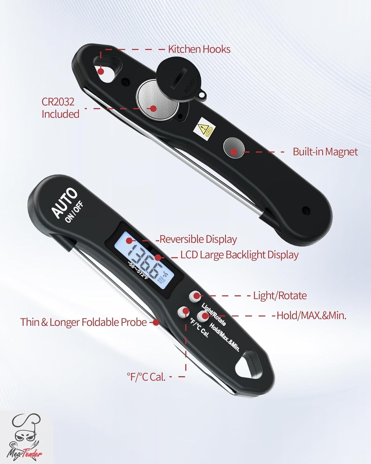 Digital Meat Thermometer Instant Read with Backlight for Cooking and Grilling