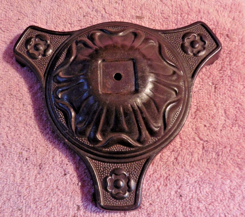 Antique Vtg Ornate Cast Iron Heavy Metal 7" Lamp Base Victorian Scroll Embossed