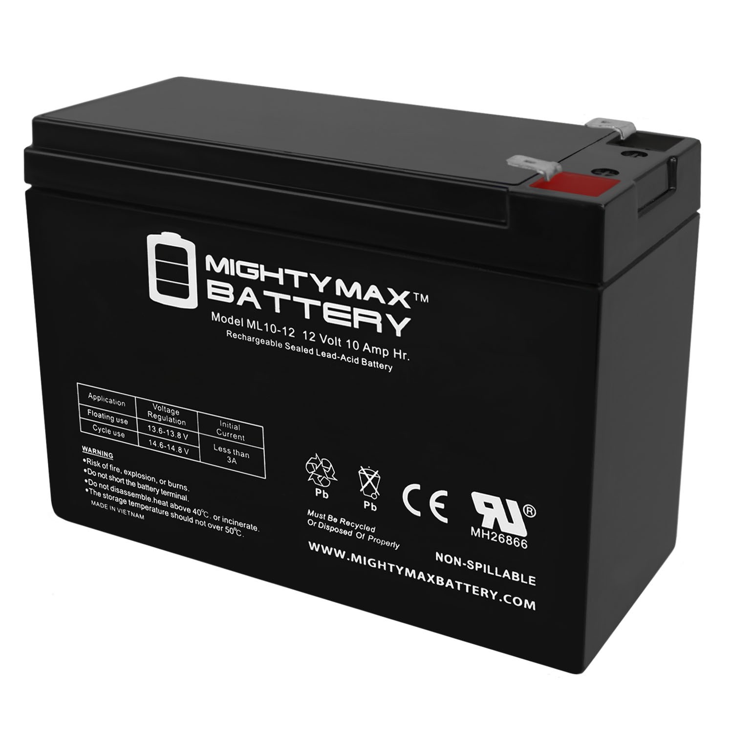 Mighty Max 12V 10AH SLA Battery Replacement for DURA12-10F2