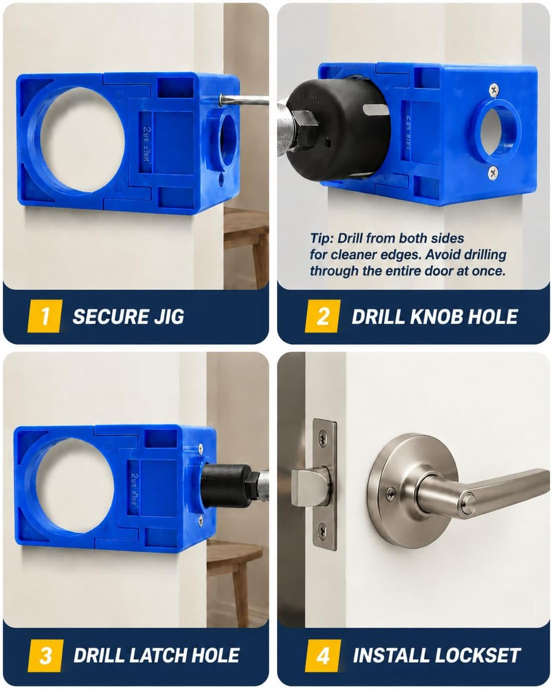ALL-IN-ONE Door Hinge Jig & Lock Installation Kit with 2 Slider Locking Tools, A