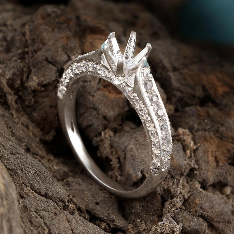 6mm Round Semi Mount Ring 925 Sterling Silver CZ Pave Split Shank