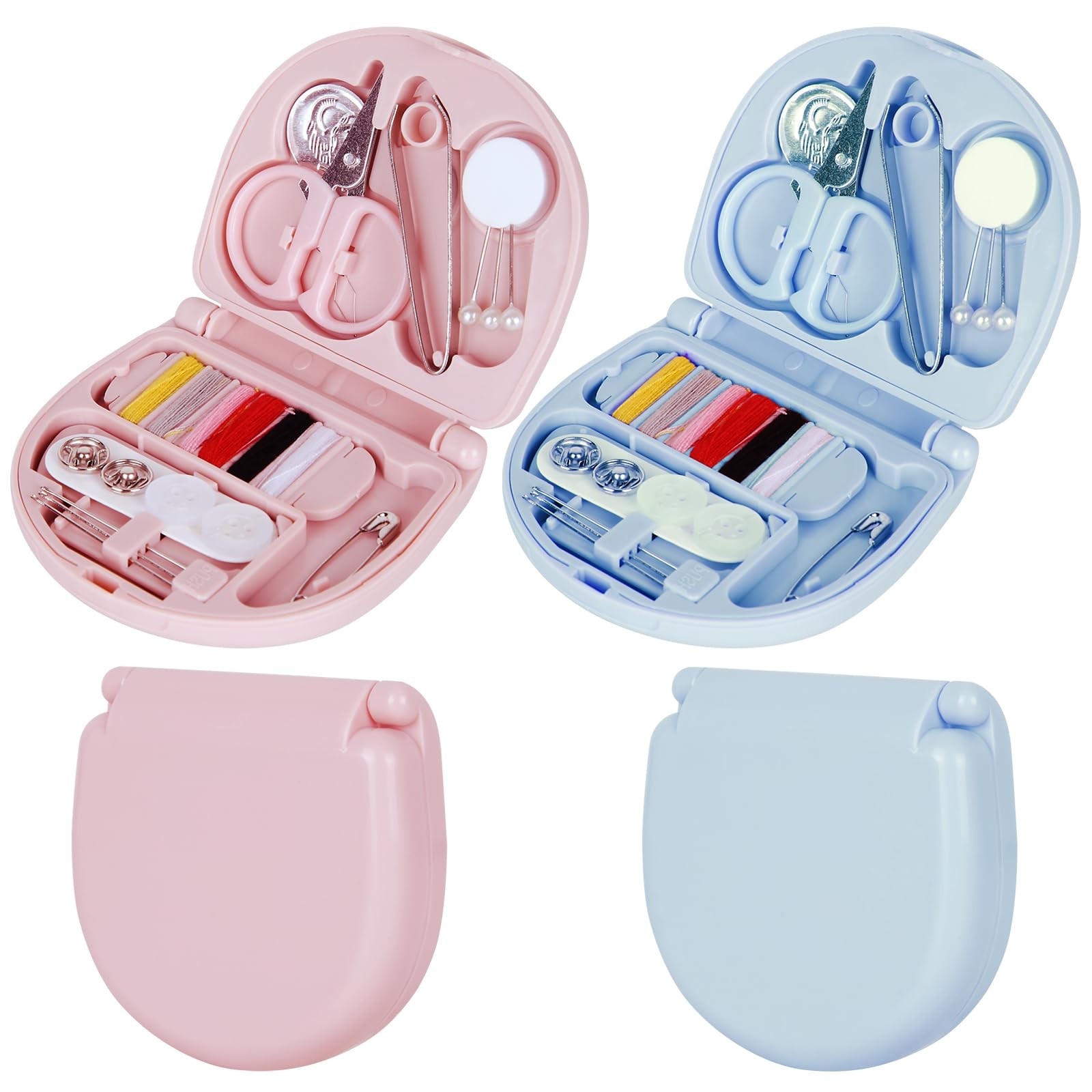 2 Pcs Mini Travel Sewing Kit,Handheld Machine Professional pink