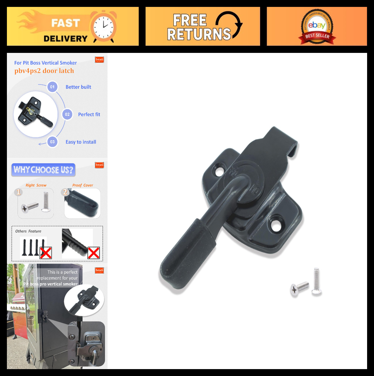 Door Latch Kit Replacement for Pit Boss Pro Series II 4 Smokers - Durable Parts