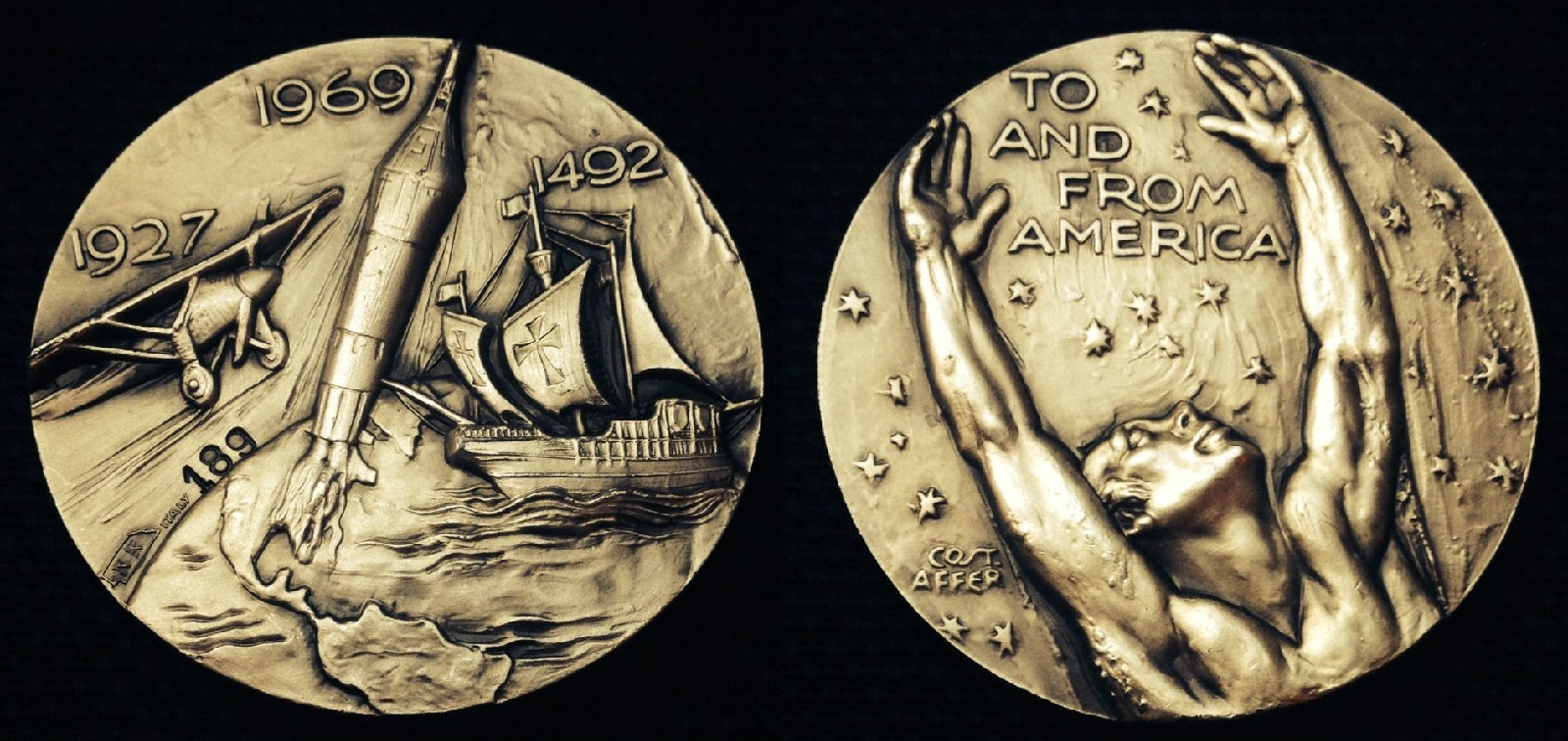 1970's To And From America Travel Aviation Space Large Medal,Affer,Italy,scarce