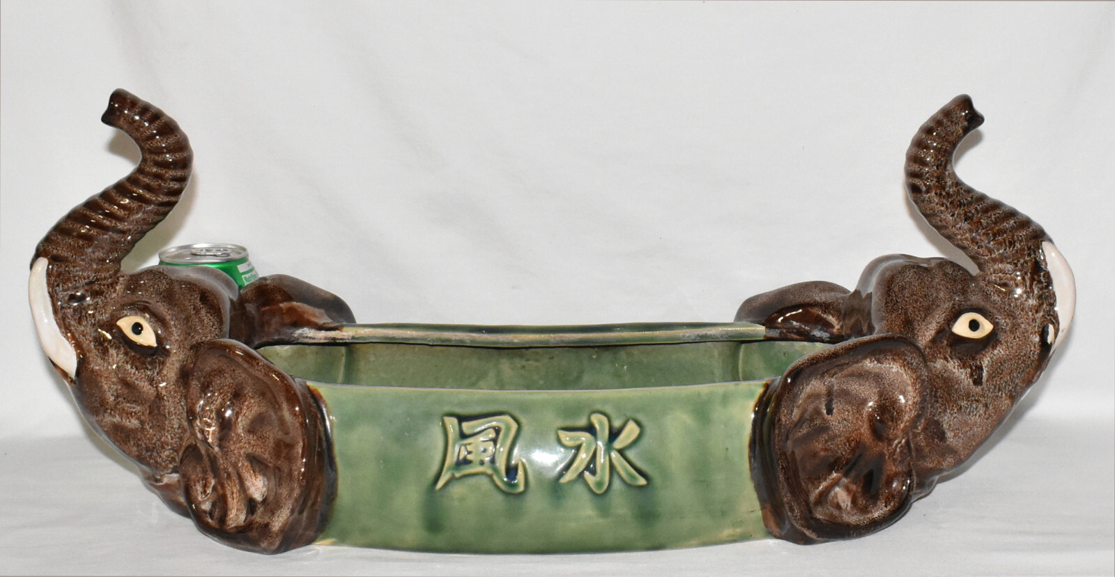 Vintage Chinese Double-Headed Elephant Jardiniere 22" Ceramic Feng Shui Planter