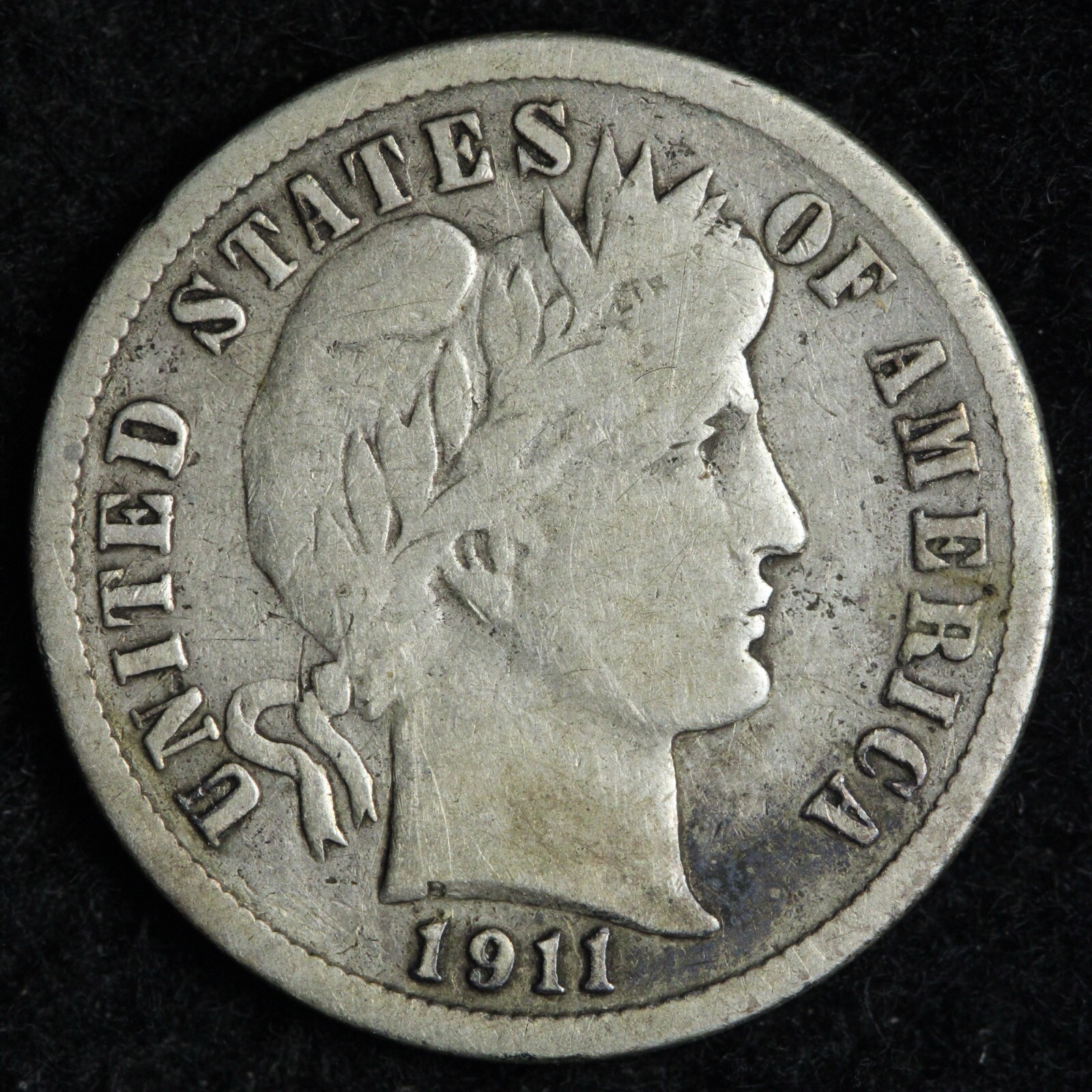 1911-S Barber Silver Dime VF+ E212 STL