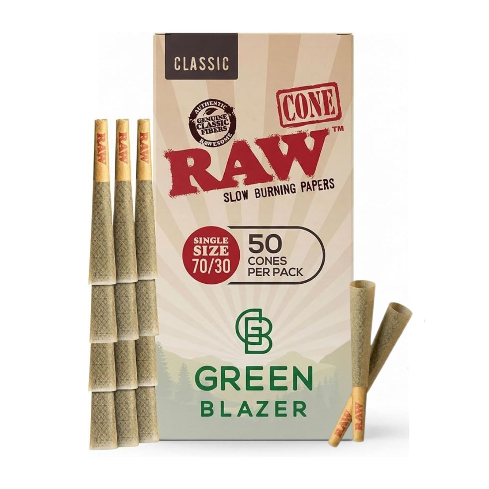 RAW Cones Single Size 70/30 Dogwalker: 50 Pack