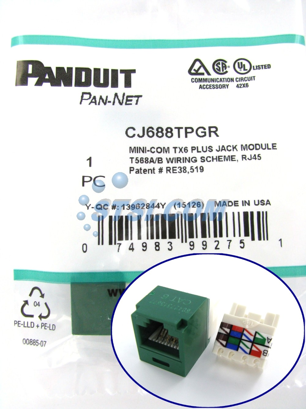 Panduit CJ688TPGR Cat6 Mini-Com Jack Module, Green ~STSI