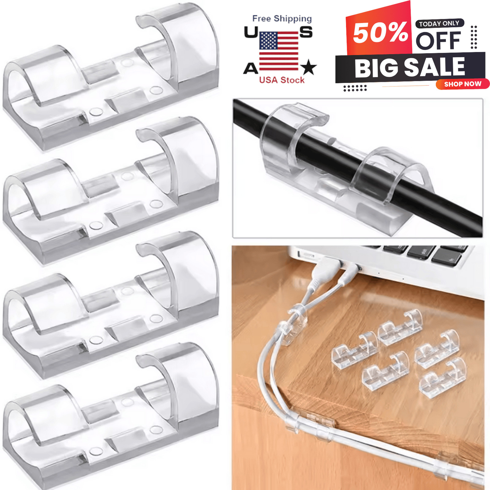 20× Self Adhesive Cable Management Clips,Organizers Sticky Wire Clips Cord Holde