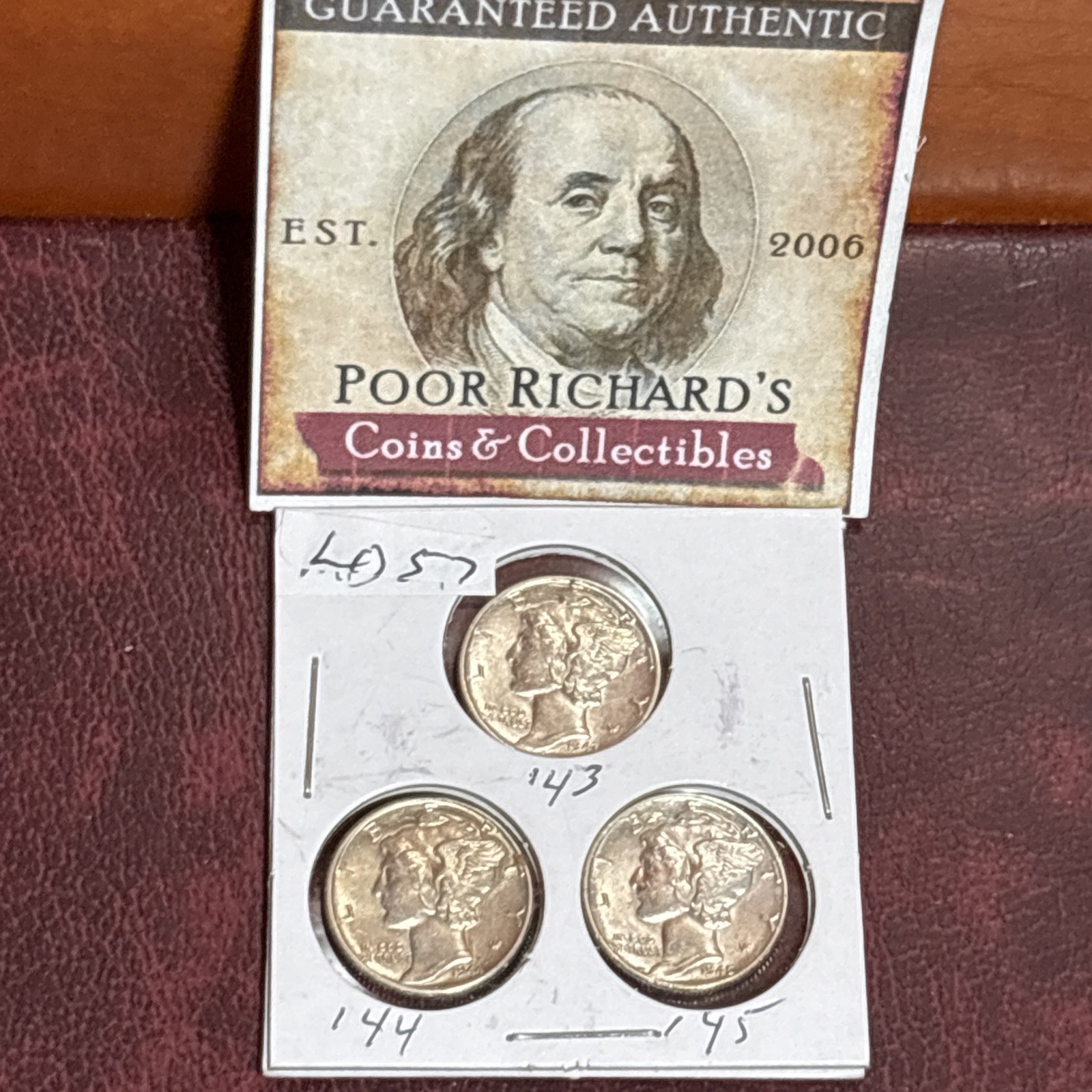 3 Year Run WW2 Era Mercury Dimes. 1943, 44, & 45 Philadelphia Mint 90% LD57