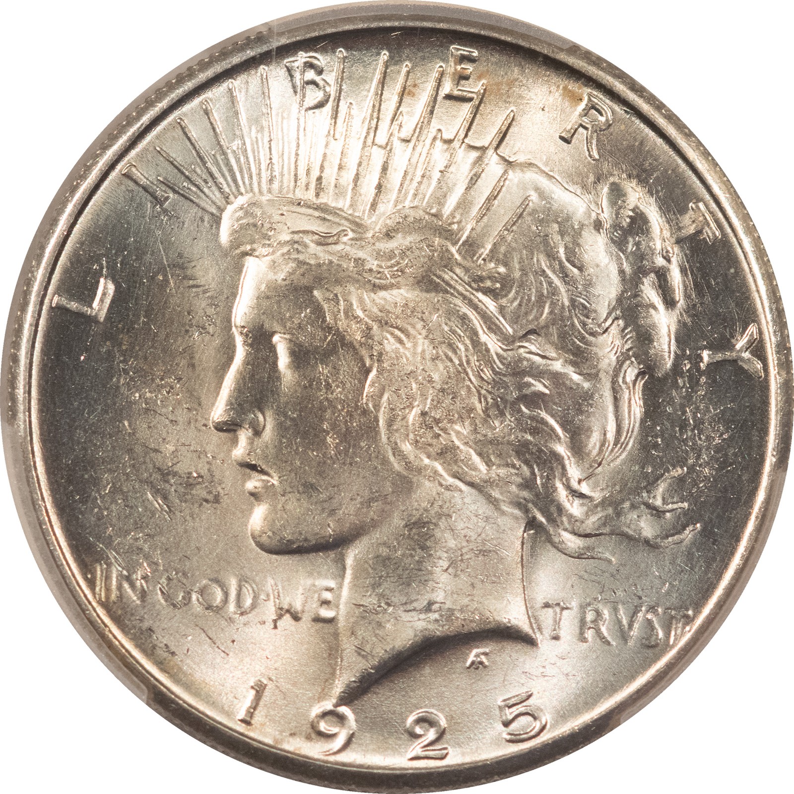 1925-S $1 PEACE DOLLAR - PCGS MS-62, BLAST WHITE!