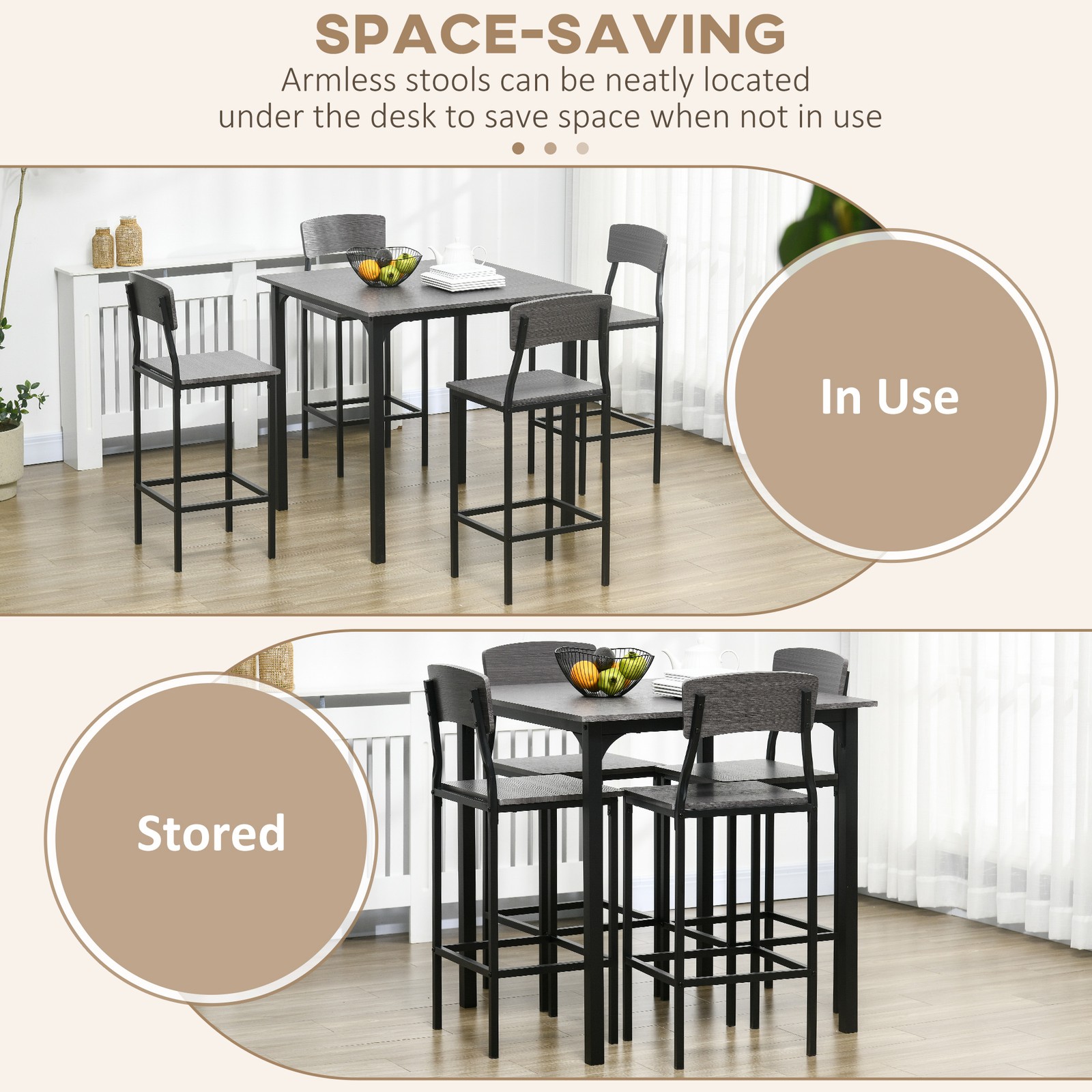 5-Piece Counter Height Bar Table with Space-Saving Design, Square Kitchen Table