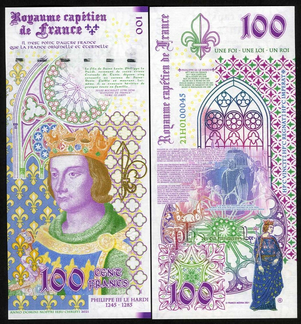 Kingdom of France, 100 Francs, 2021, private Issue, Philip III the Bold