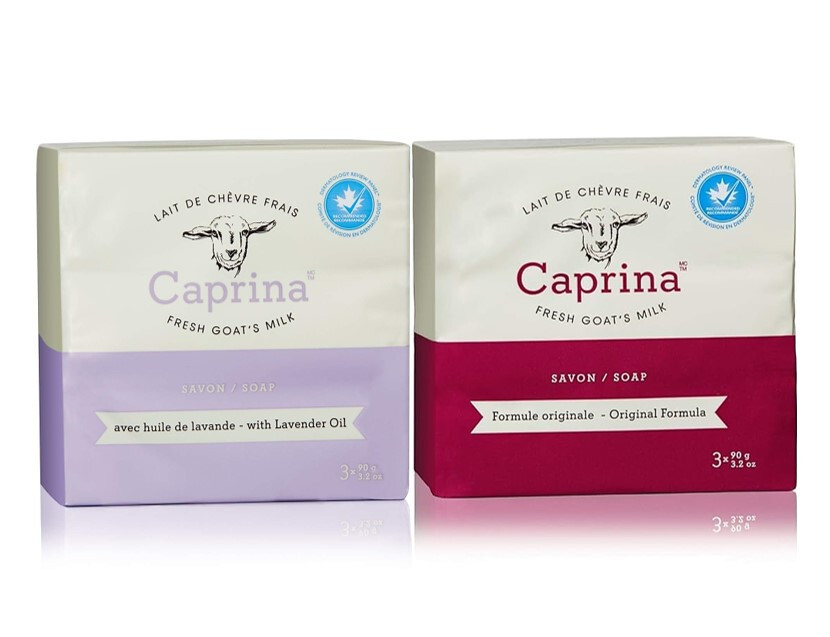 Caprina Fresh Goat Milk Soap Bars Lavender Oil & Original 2 Packs of 3 (6 Bars)
