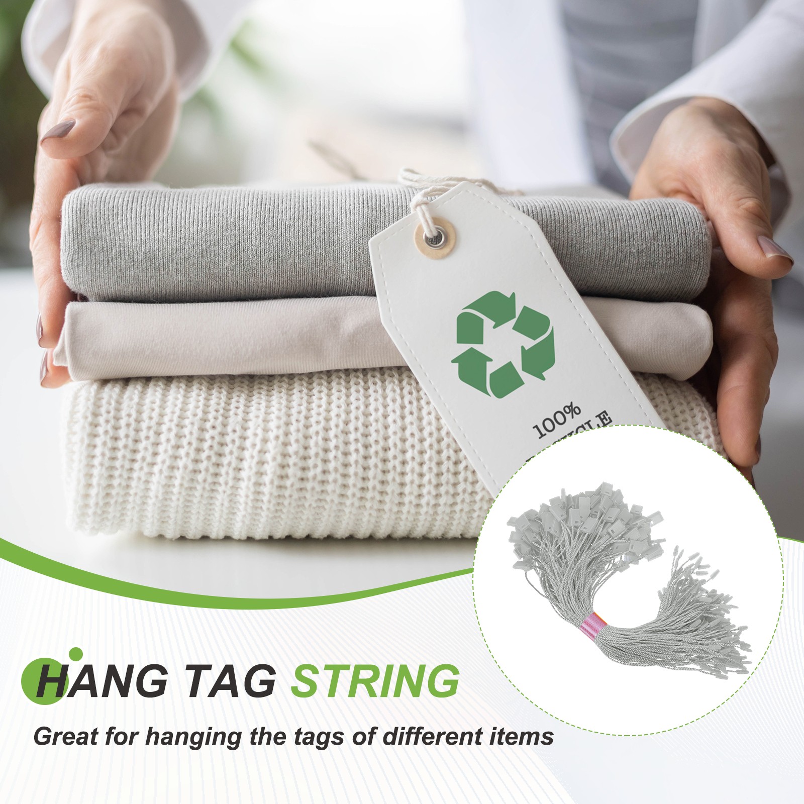 200pcs Polyester Hang Tag String (6.7") - Plastic Snap Lock Pin Loop Light Gray