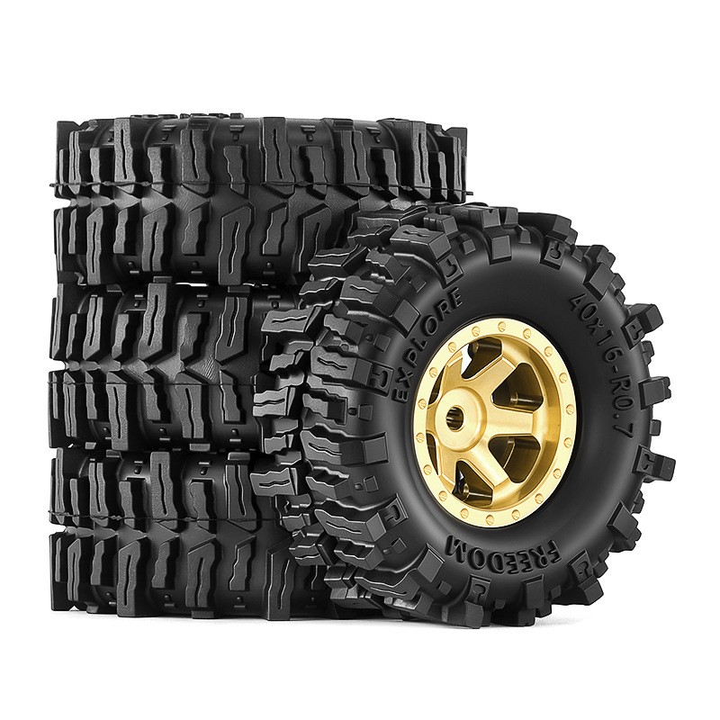 4Pcs 0.7" Brass Beadlock Wheel & Tire Set for Axial SCX30 1/30 RC Crawler Car