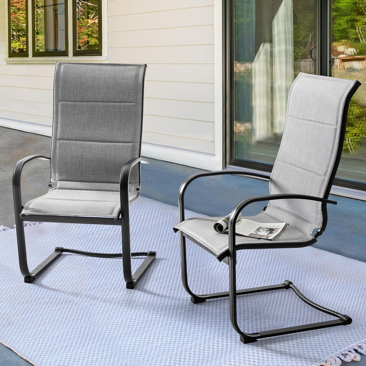 NUU GARDEN Patio Dining Chairs Set of 2, All Weather Outdoor Padded Textilene Pa