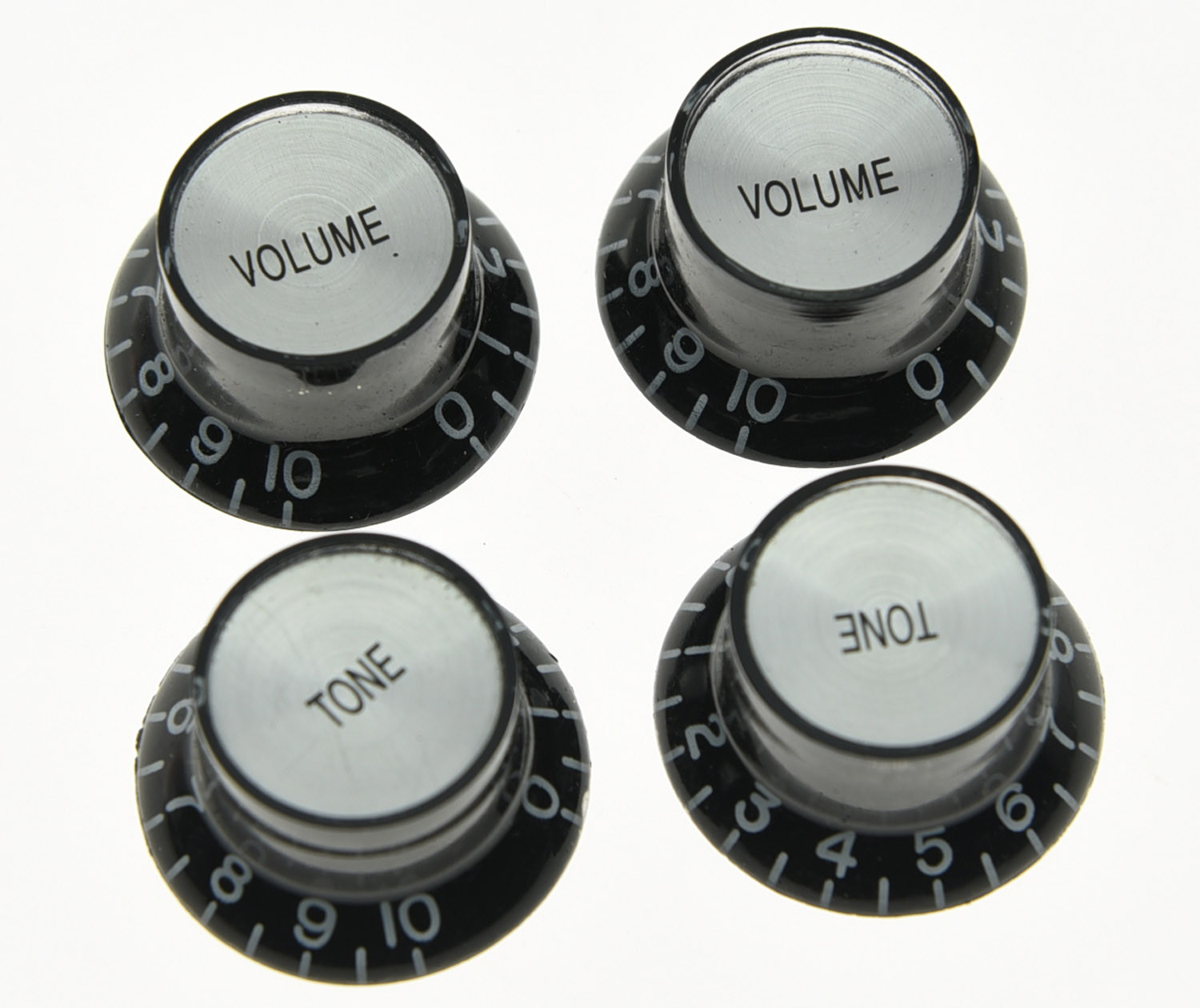 4x Guitar Reflector Knobs Black/Silver Top Hat Knobs Fits Les Paul Epiphone SG
