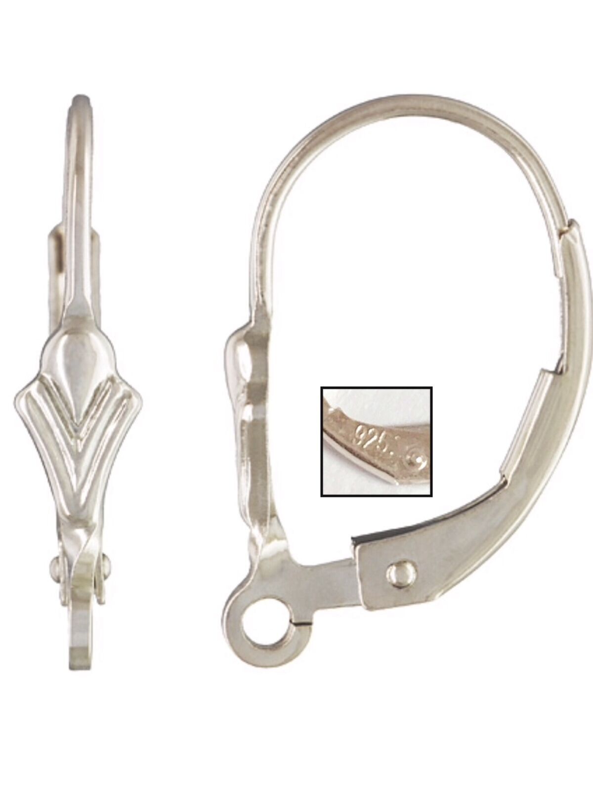 925 Sterling Silver Fleur De Lis Leverback Ear Wires w/ Ring for Earring Making