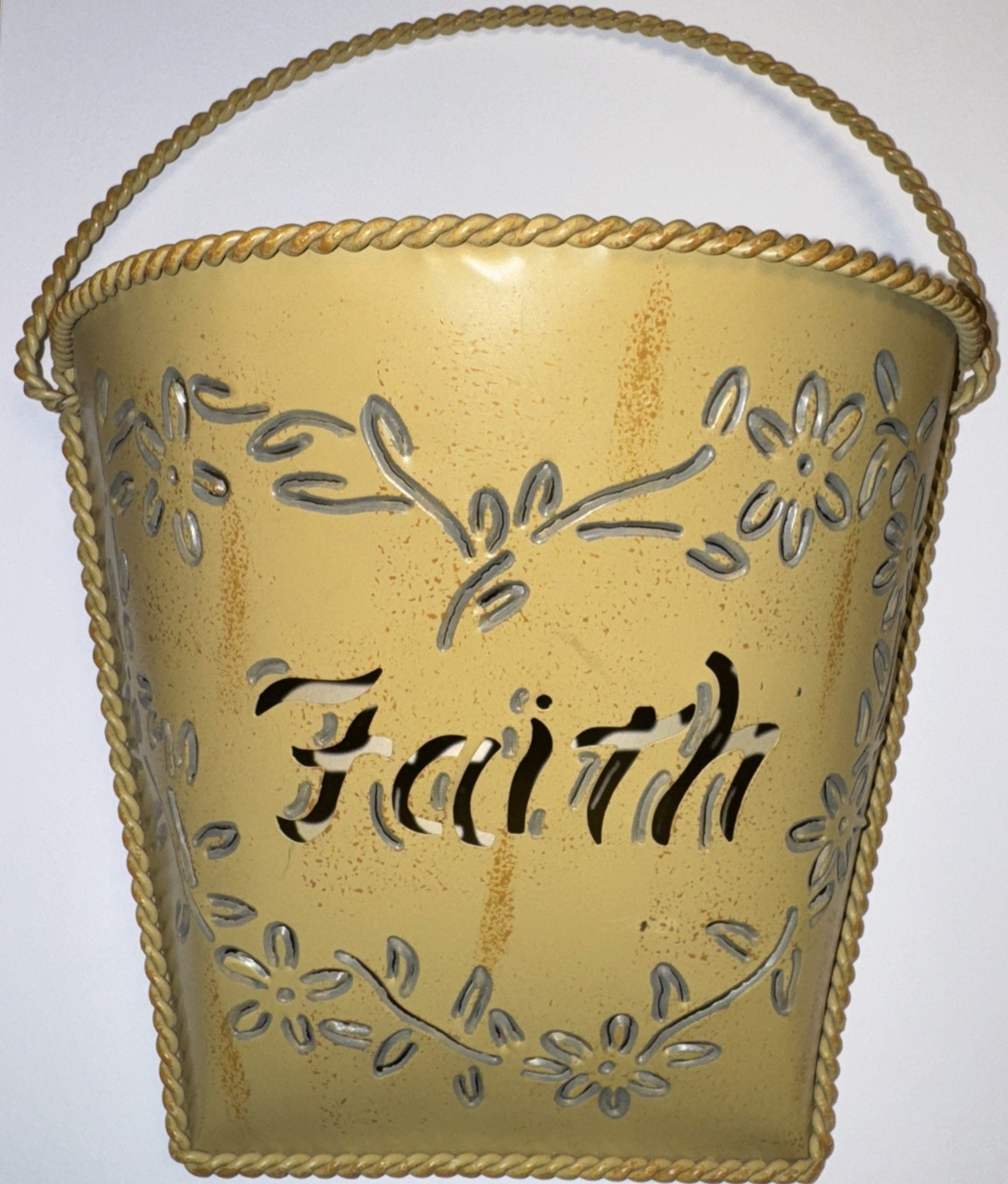 Yellow FAITH Metal Rustic Wall Mount Flower Hanging Basket Farmhouse Cottage