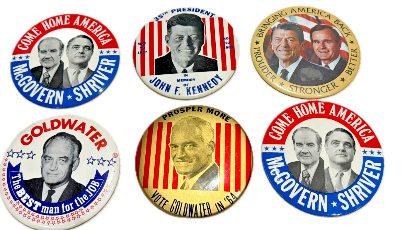 Lot of 6 Vintage 6" Presidential Campaign Buttons - JFK Goldwater Reagan Nixon