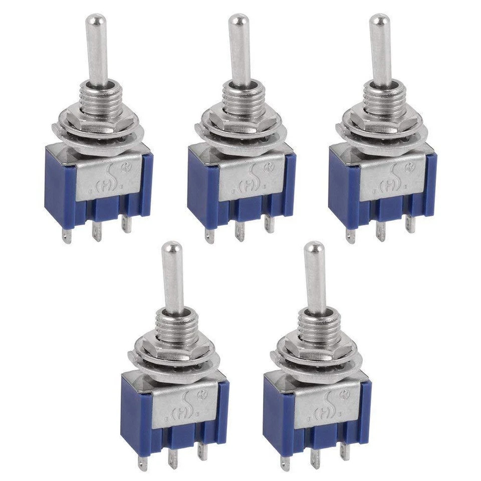 5 Pack Mini Toggle Switch SPDT 3 Position ON OFF ON 6A 125V AC Panel Mount