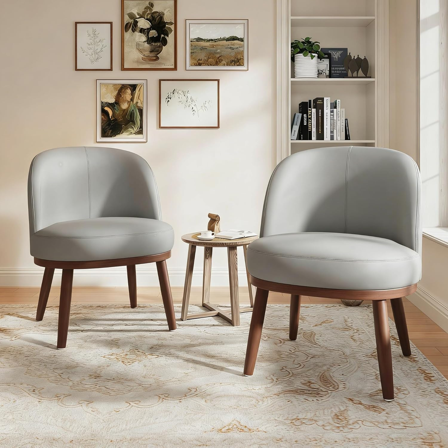 Accent Chair Mid-Century Modern Chair PU Leather Upholstered Armless Chair Set o