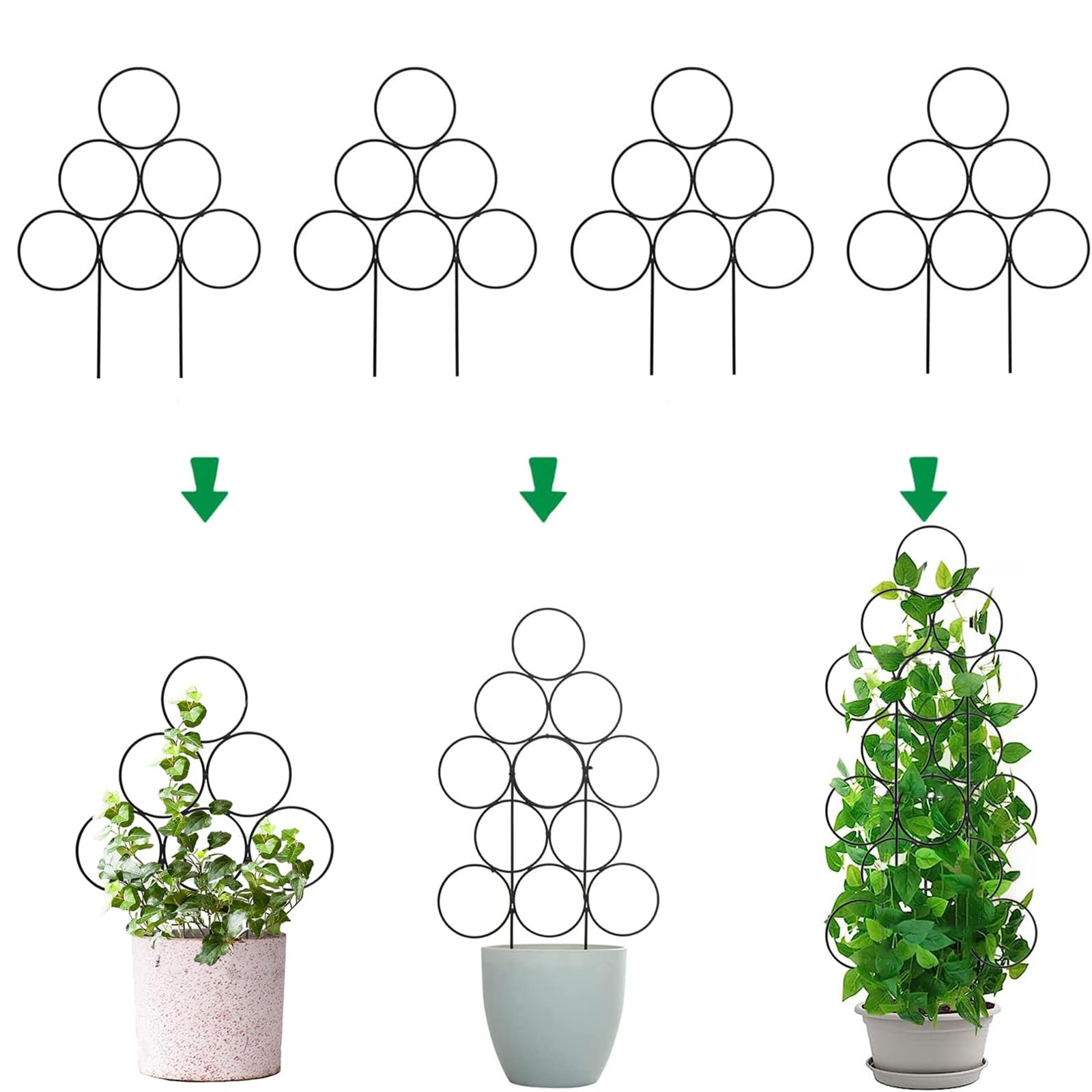 IA Garden Trellis for Climbing Plants Indoor,4 15.7 Tall, 10.6L, 4 pack black