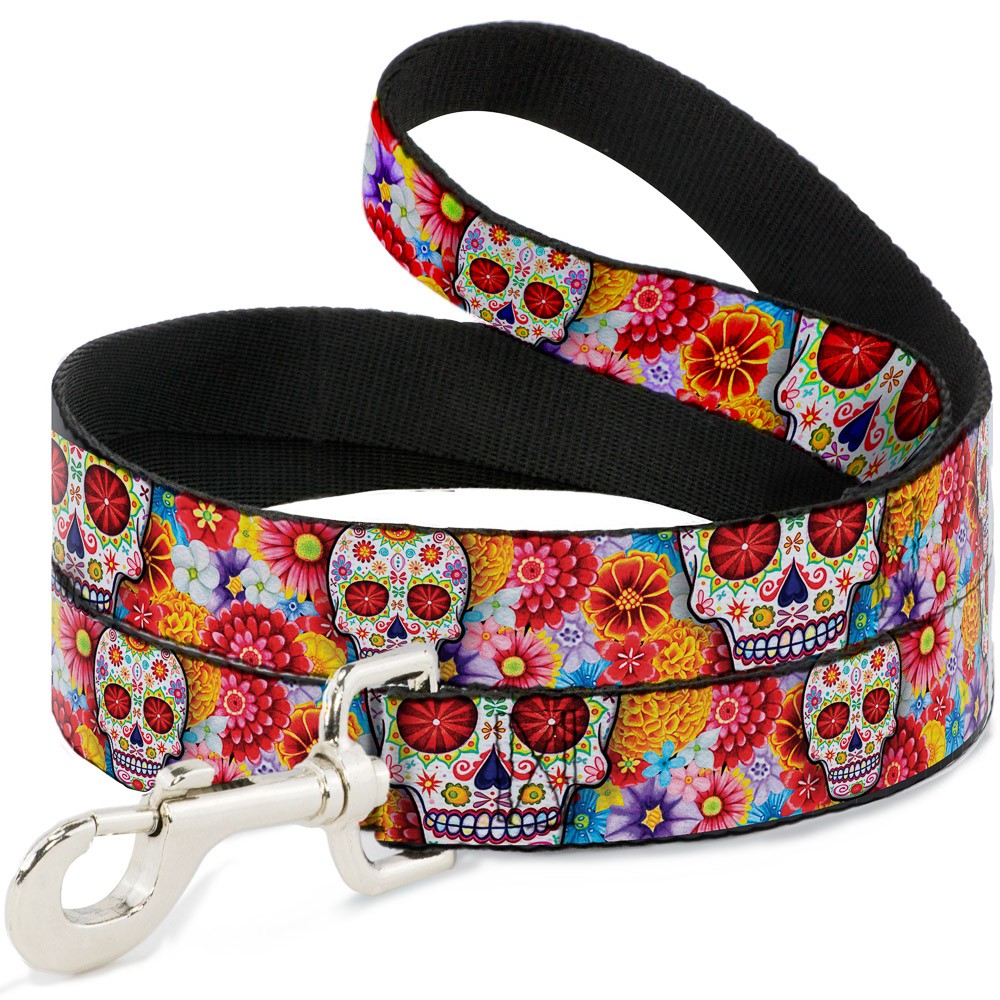 Dog Leash Sugar Skull Starburst White/Multi Color