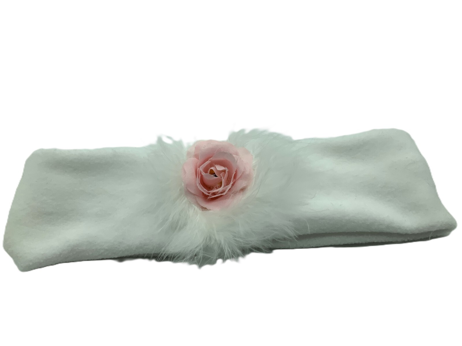 Girls White Fleece Headband Ear warmer NEW.  Fancy Fur trim Toddler Size 2-4T