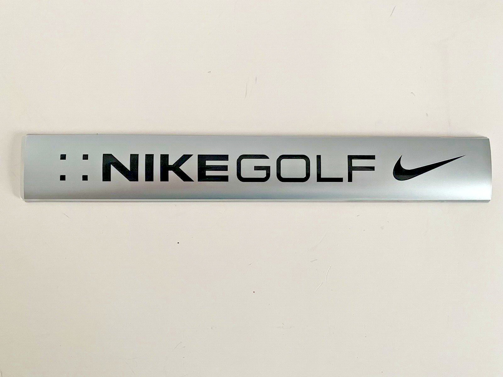 Nike Golf Emblem with adhesive backing Silver w/black letters 11"x1.5" Brand new