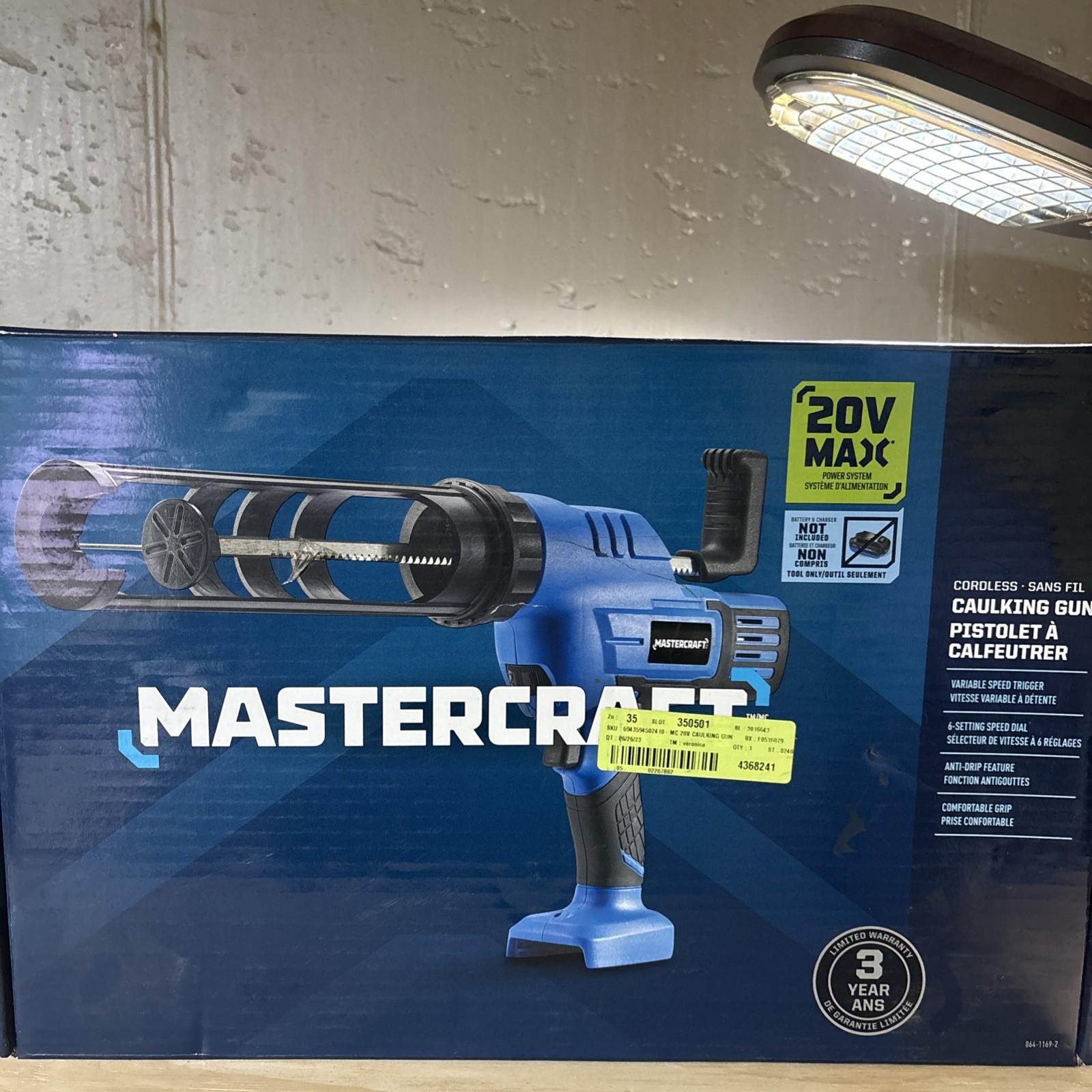 Mastercraft 20V Lithium Ion Cordless Anti-Drip Adjustable 6-Speed Caulking Gun
