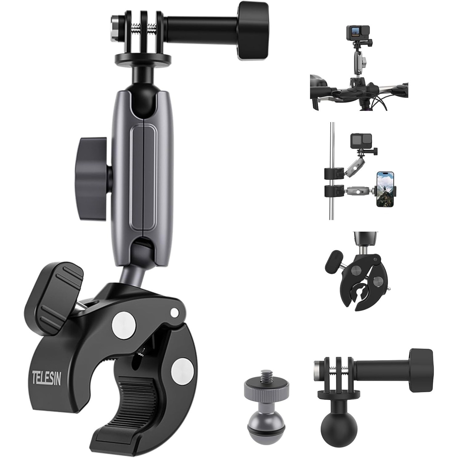 360 Metal Clamp Mount for GoPro 7-13 Insta360 X3-X5 Go3 Ace Pro 2 DJI Action 4