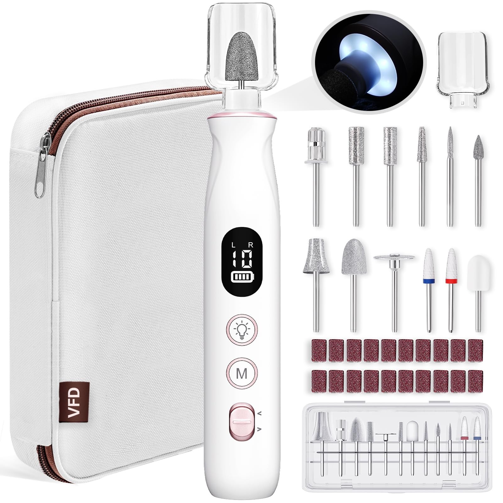 Cordless Nail Drill Machine - 10 Speeds, Rechargeable 12 in 1 Kit for Nail Care