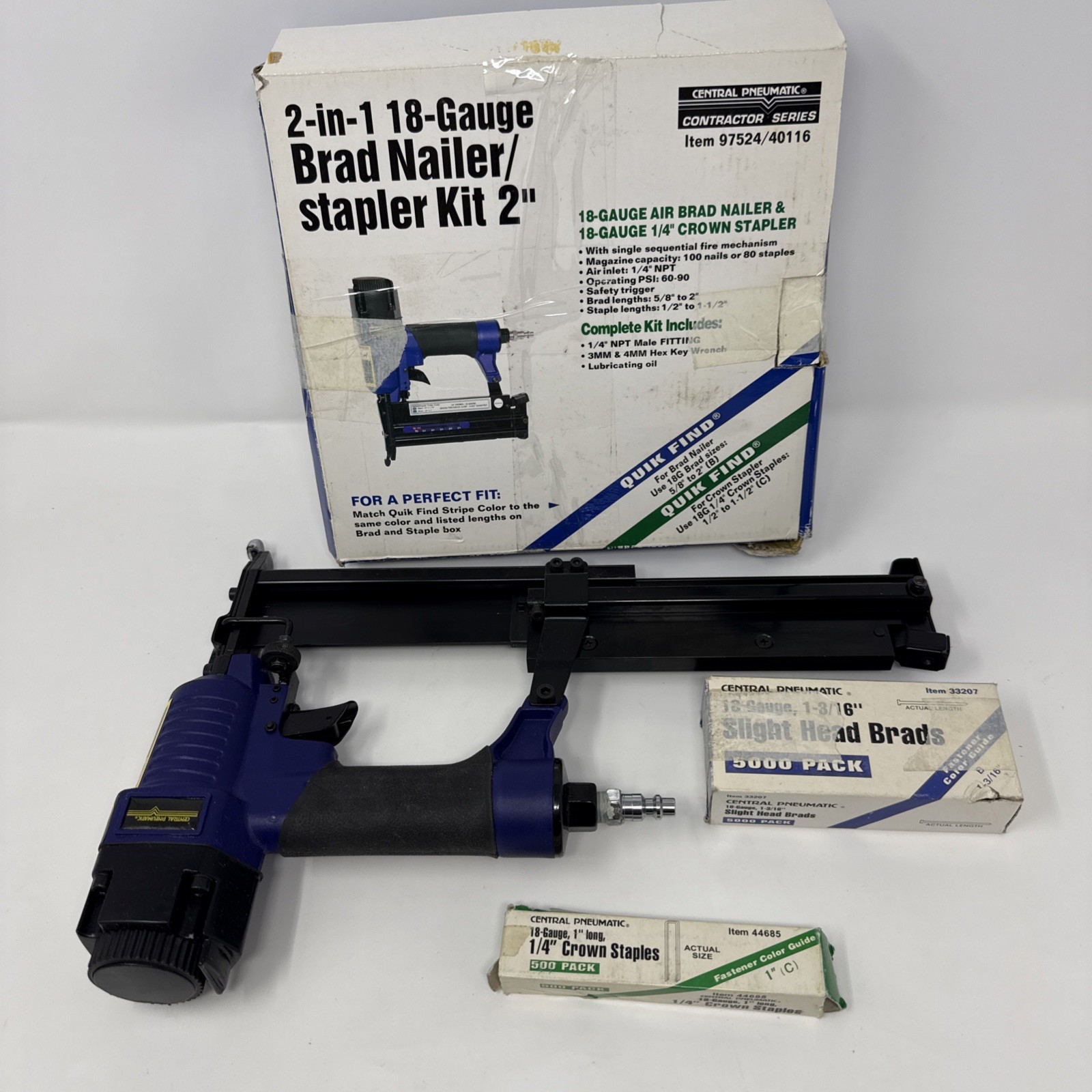 2 IN 1 18 GAUGE BRAD NAILER STAPLER KIT 2 INCH CONTRACTOR SERIES + 5.500 Brads