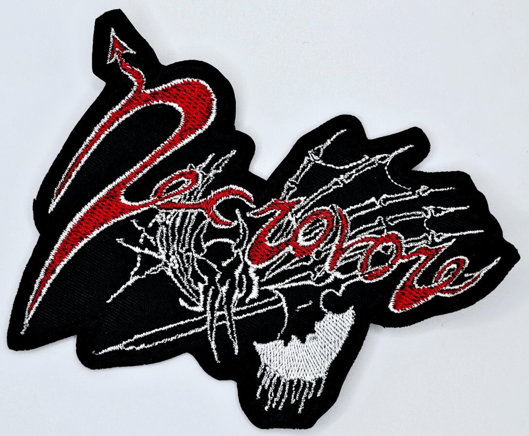 NECROVORE RED AND WHITE LOGO (shaped border) EMBROIDERED PATCH