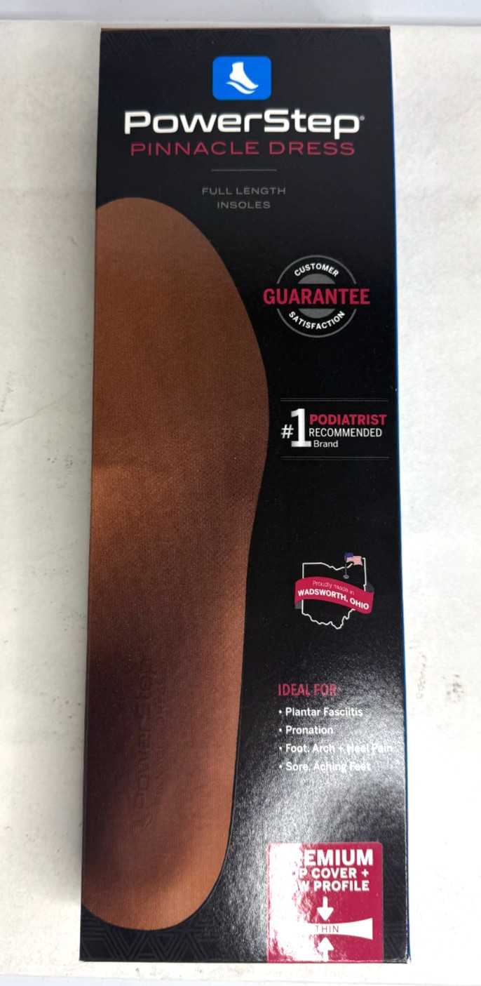 PowerStep Pinnacle Dress Orthotic Shoe Insole Size G Men's 10-10.5 Women's 12