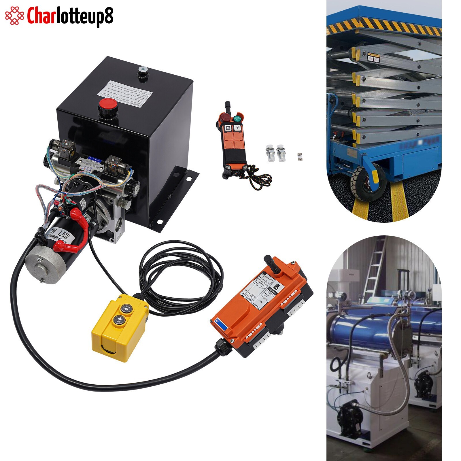 8 Quart Double Acting Hydraulic Pump 12V DC Dump Trailer Power Unit Wireless R/C
