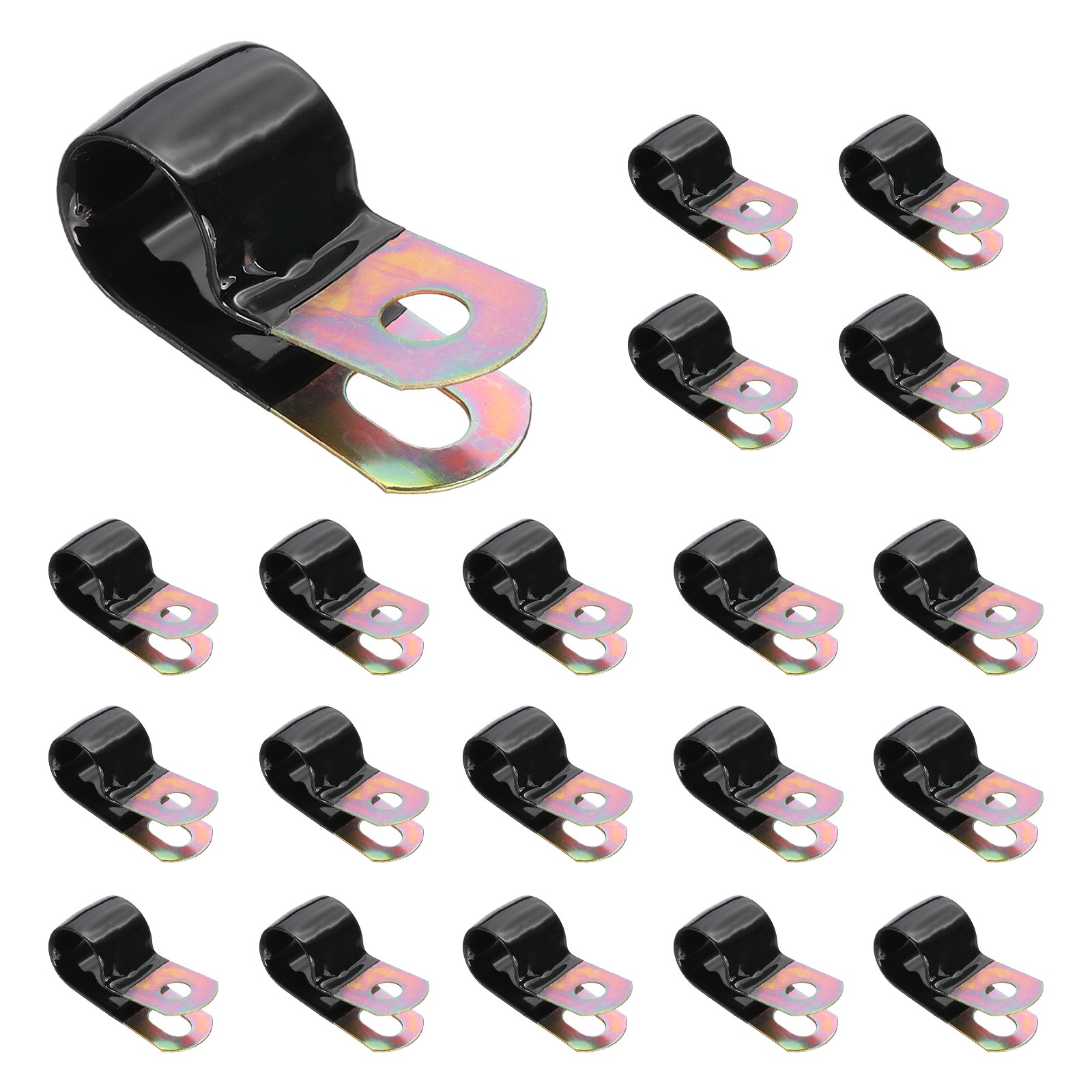 50Pcs 9/16" Vinyl Coated Cable Clamps Galvanized Steel Metal Cable Clips Black