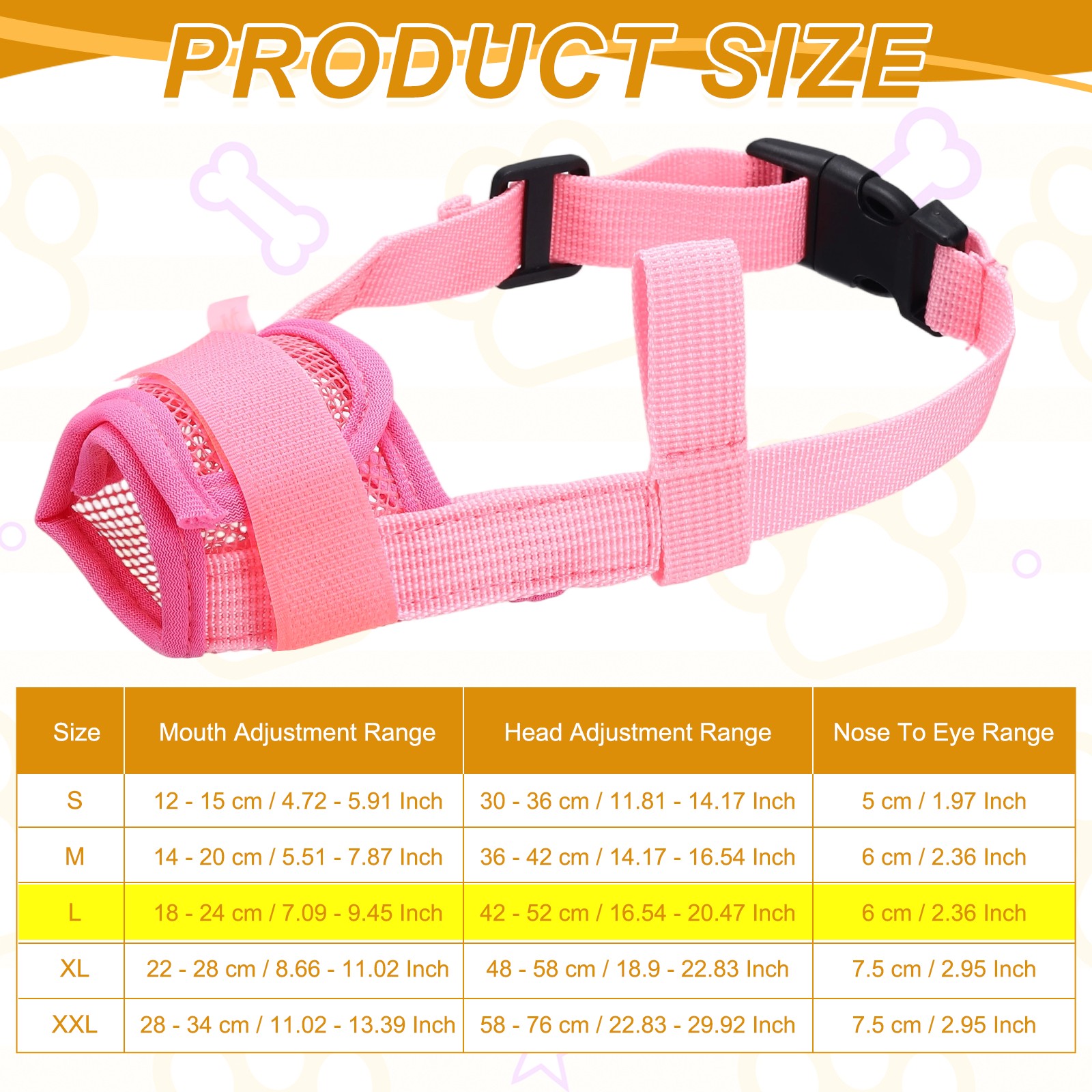 Dog Muzzle, Soft Mesh Muzzle Mouth Guard Cover(Pink, L)