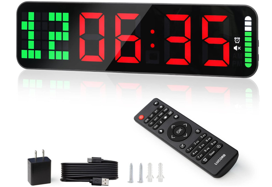 Reloj digital grande para gimnasio con temporizador por intervalos y control rem