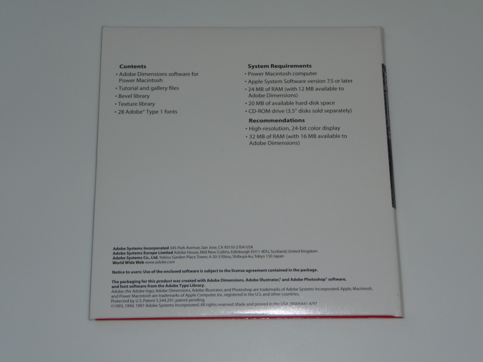 Adobe Dimensions 3.0 for Mac full version CD and sleeve