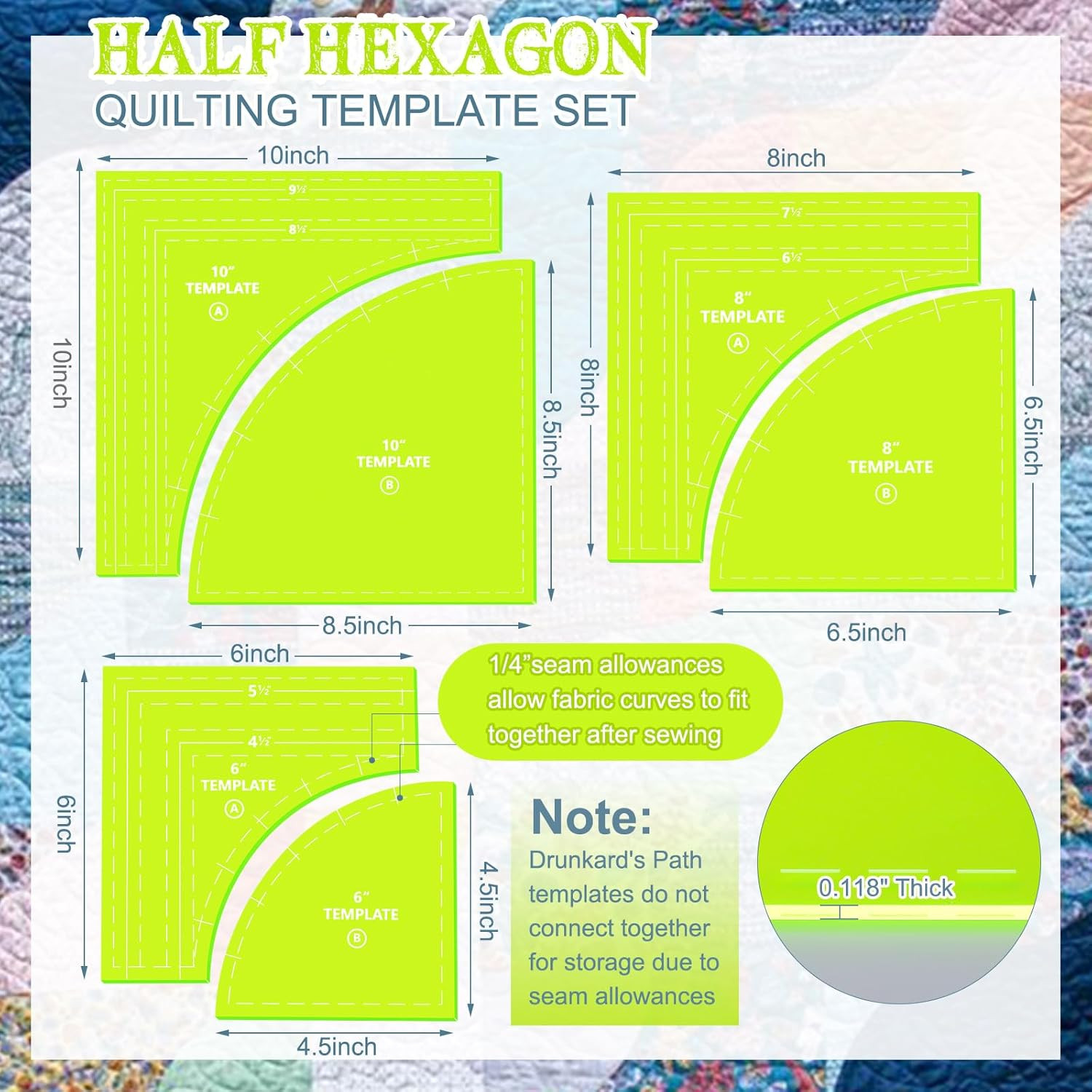 3 Set Drunkards Path Quilting Templates Large Quilting Rulers and Templates for