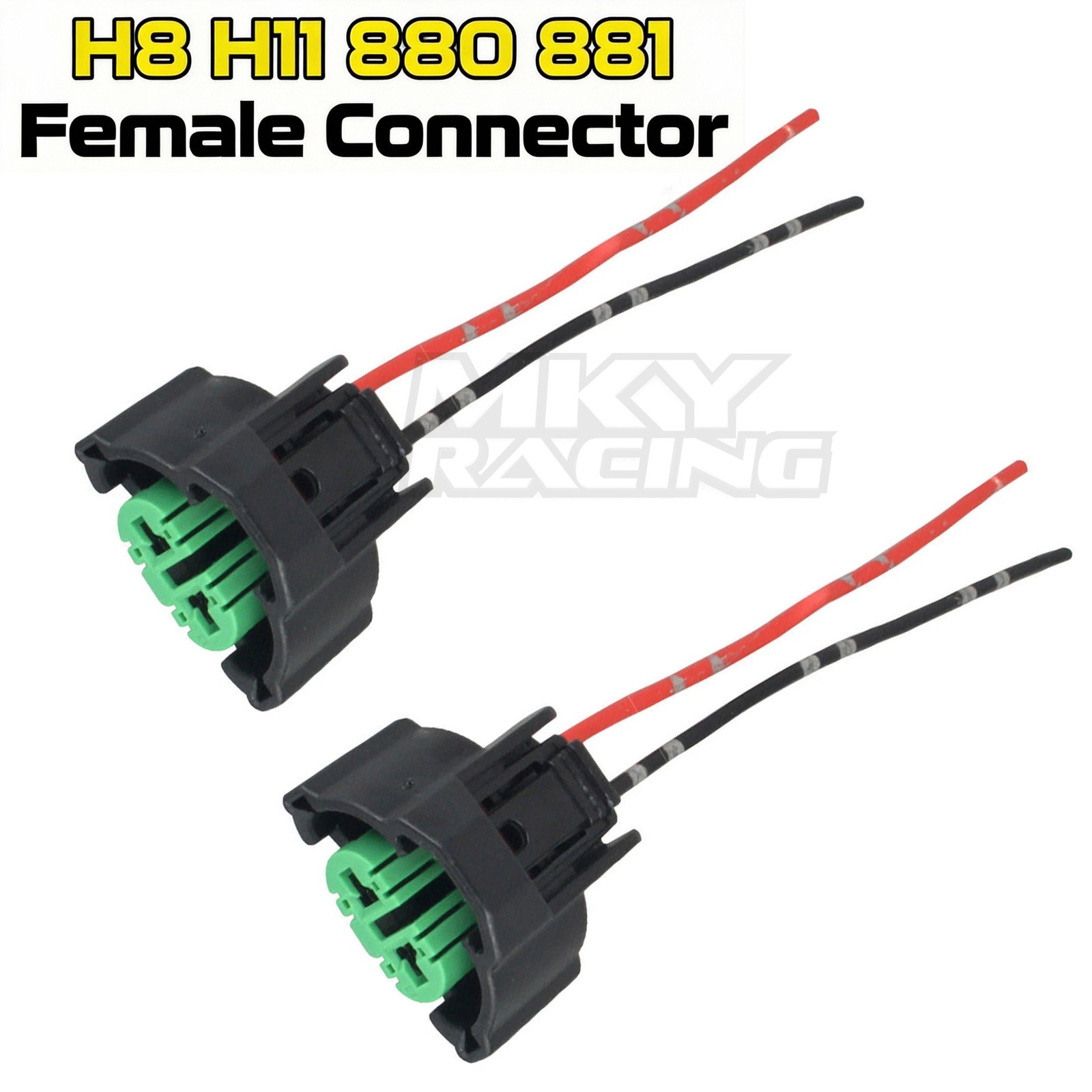 2X H11 H8 Female Adapters Wiring Harness Sockets w/ 4" Wire For Headlight Fog