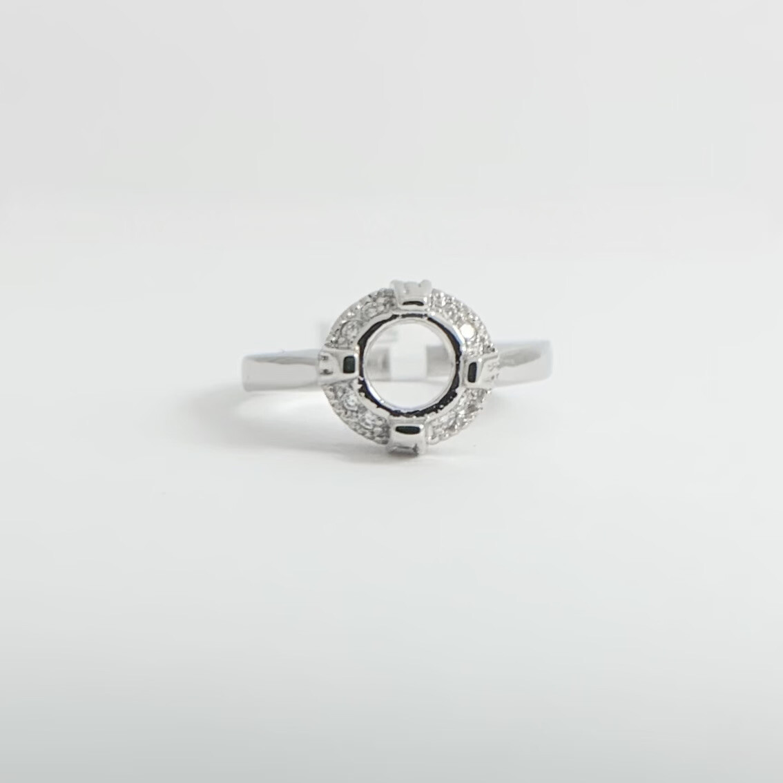 Round Pave Milgrain Diamond Engagement Ring Setting Mounting Platinum .24 CTW