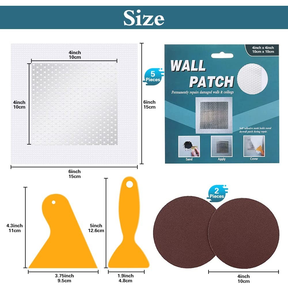 4''''x4'''' Self-Adhesive Drywall Repair Patch Kit - Durable Aluminum Solution