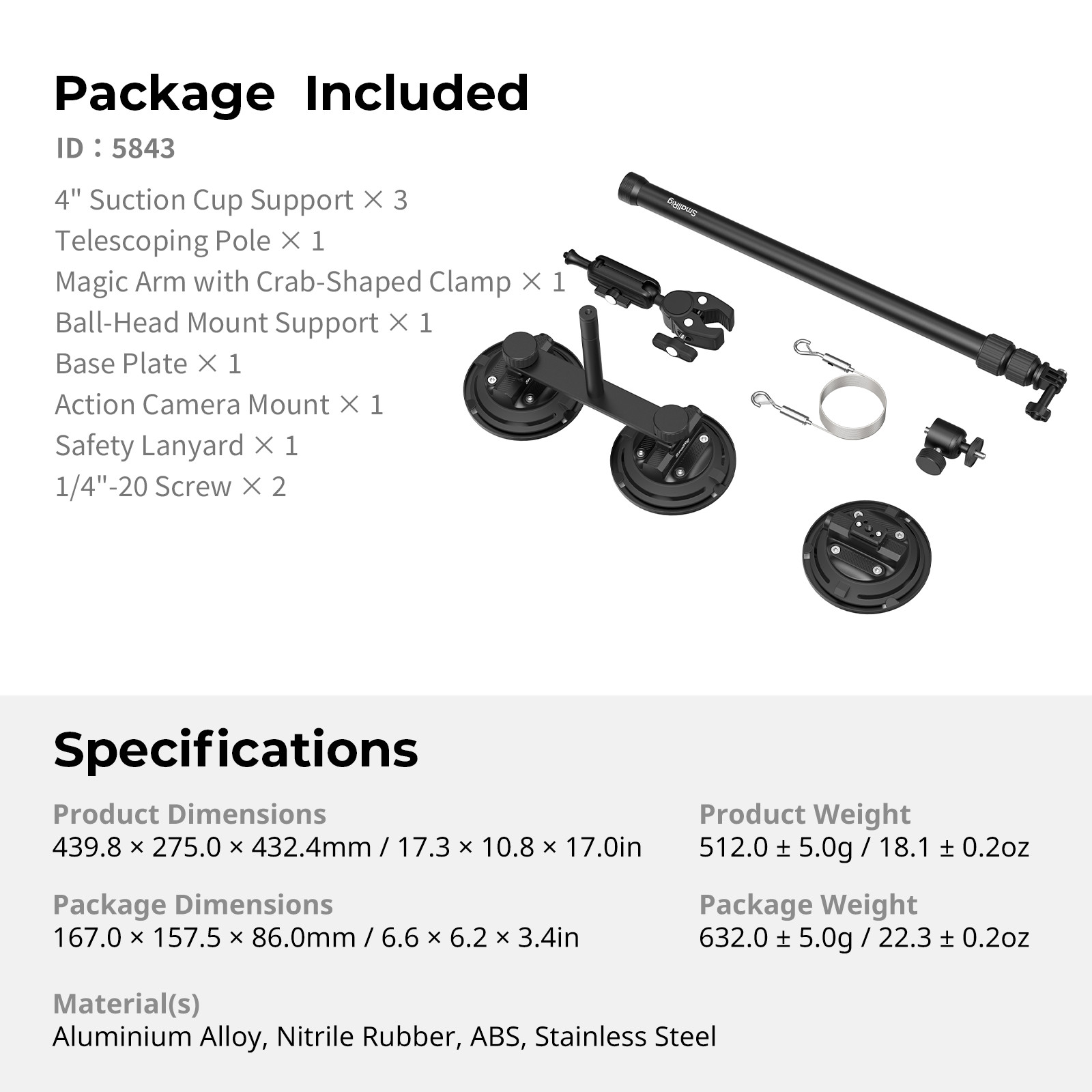 SmallRig Vehicle Suction Cup Support Kit for Action Cameras
